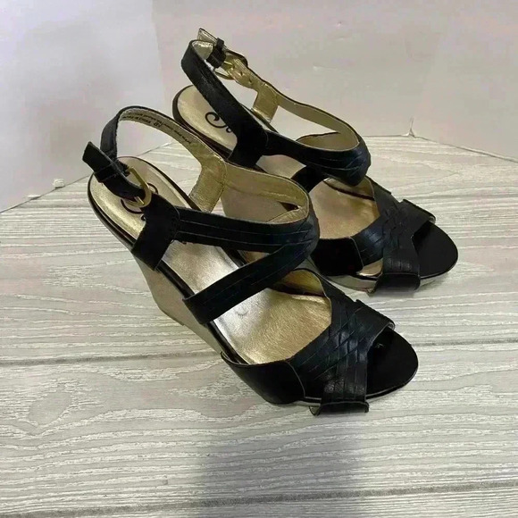 Seychelles Black Wedged Sandals Size 8 1/2 - Picture 2 of 5
